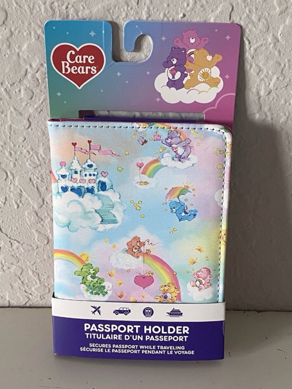 Care Bears Passport Holder For Travel Rainbows Hearts And‎ Cloud Castle NEW